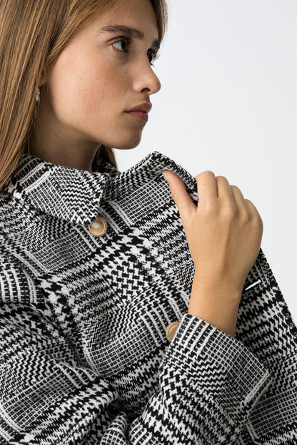 Tiffosi Γυναικείο Καρό Ημίπαλτο Διπλό Κούμπωμα λεπτομέρεια γιακάς, ύφανση και χρυσό κουμπί
