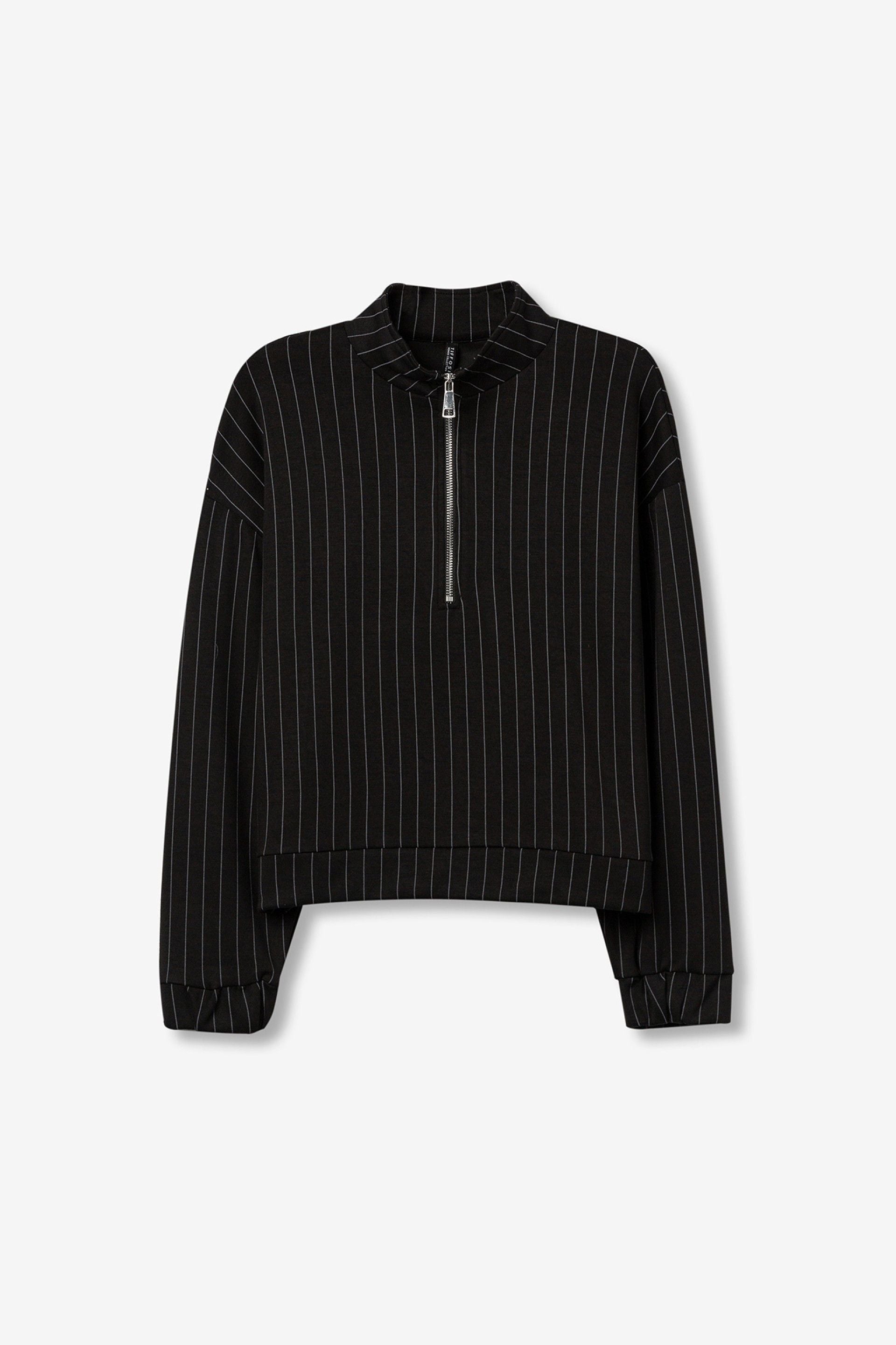 TIFFOSI Γυναικείο Φούτερ Relaxed Fit Half-Zip Ριγέ Μαύρο Λευκό