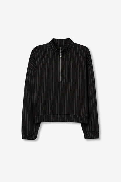 TIFFOSI Γυναικείο Φούτερ Relaxed Fit Half-Zip Ριγέ Μαύρο Λευκό