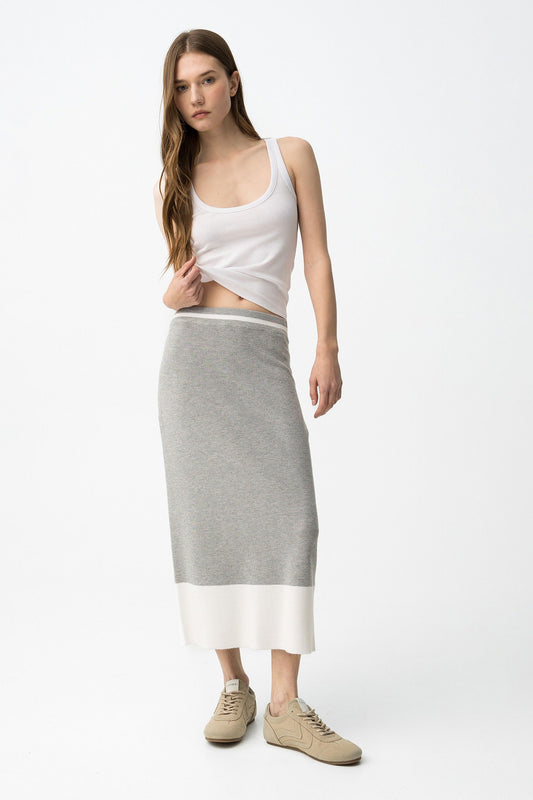 Φούστα Midi Πλεκτή με Λευκό Τελείωμα
