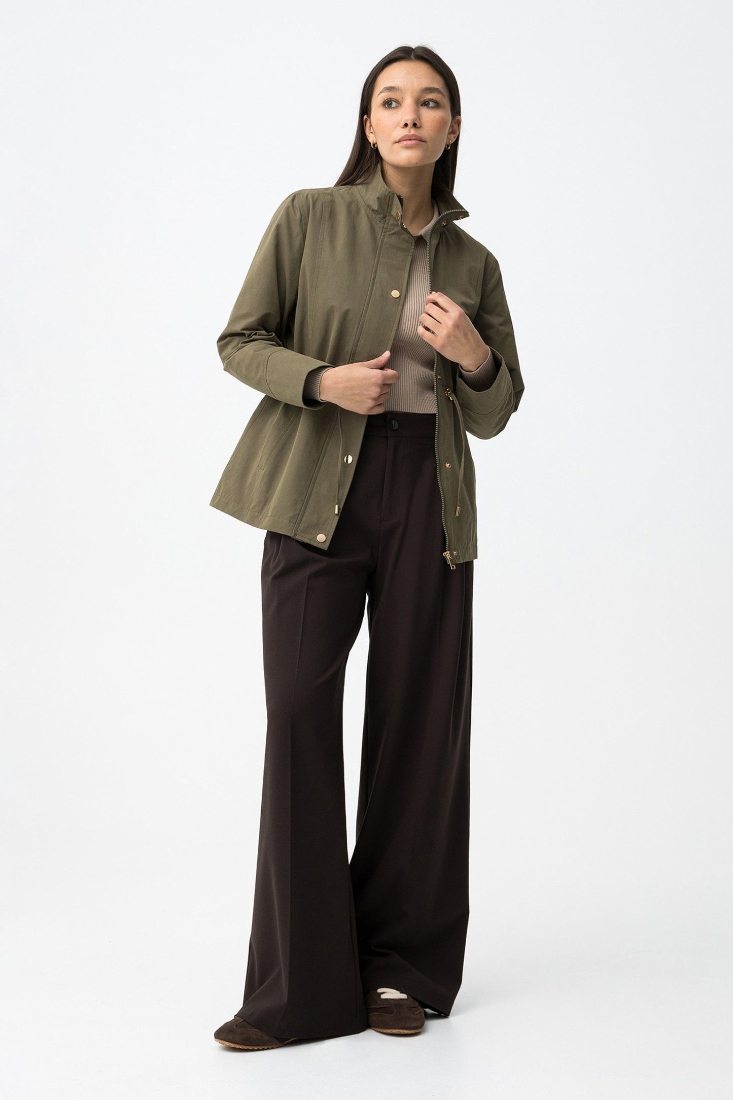 Μπουφάν Λεπτό με Ψηλό Γιακά και Κορδόνι στην Μέση