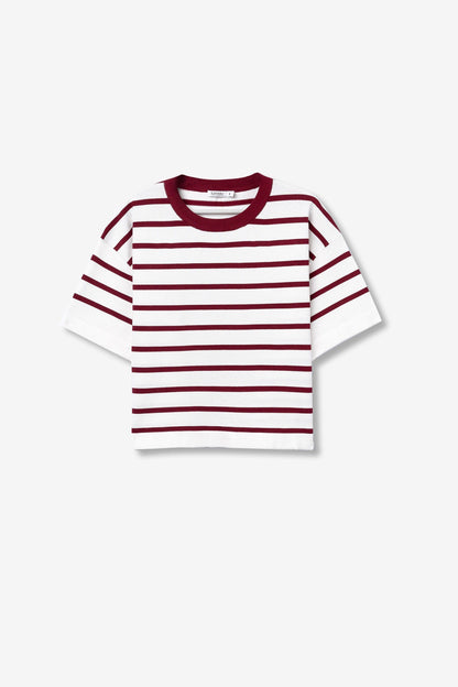 Πλεκτή Μπλούζα με Μπορντό Ρίγες