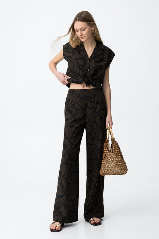 Παντελόνι Wide-Leg με Abstract Print