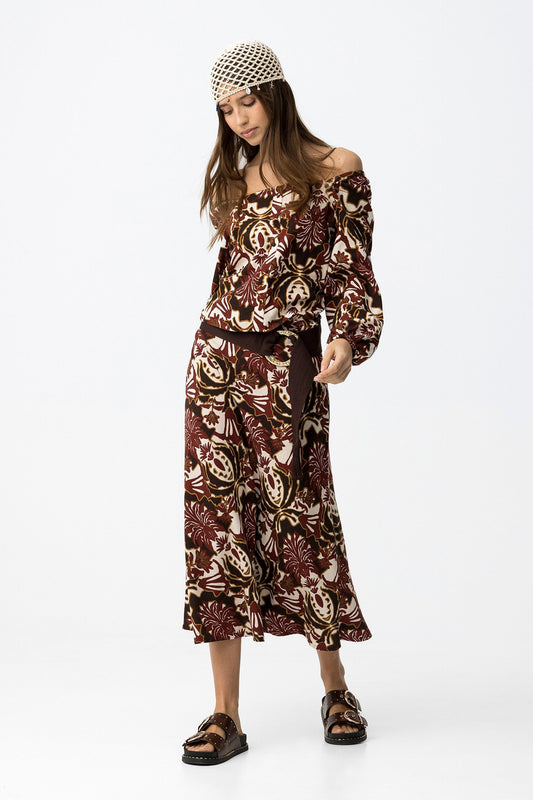 Φούστα Midi Κρουαζέ με Baroque Print