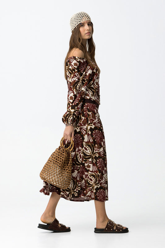 Φούστα Midi Κρουαζέ με Baroque Print