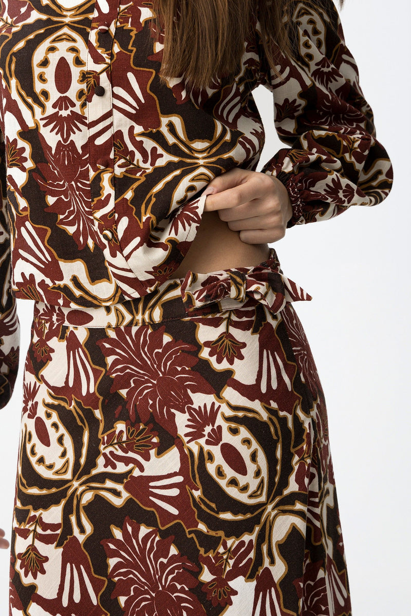 Φούστα Midi Κρουαζέ με Baroque Print