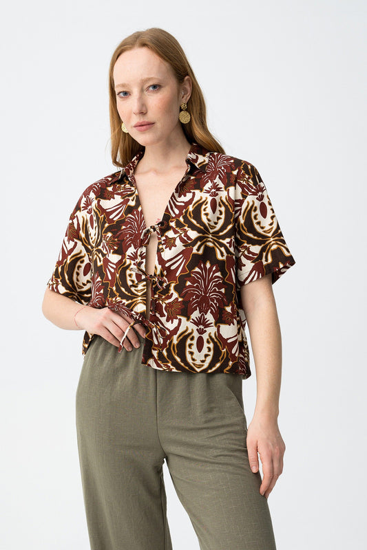 Πουκάμισο Cropped με Baroque Print