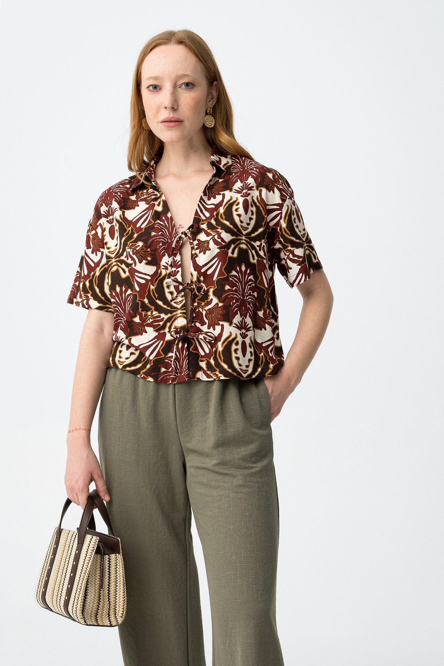 Πουκάμισο Cropped με Baroque Print