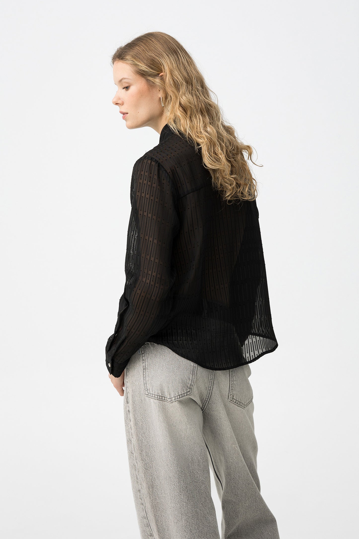 Tiffosi Πουκάμισο με Διαφάνεια και Στρας Μακρυμάνικο Μαύρο πίσω όψη