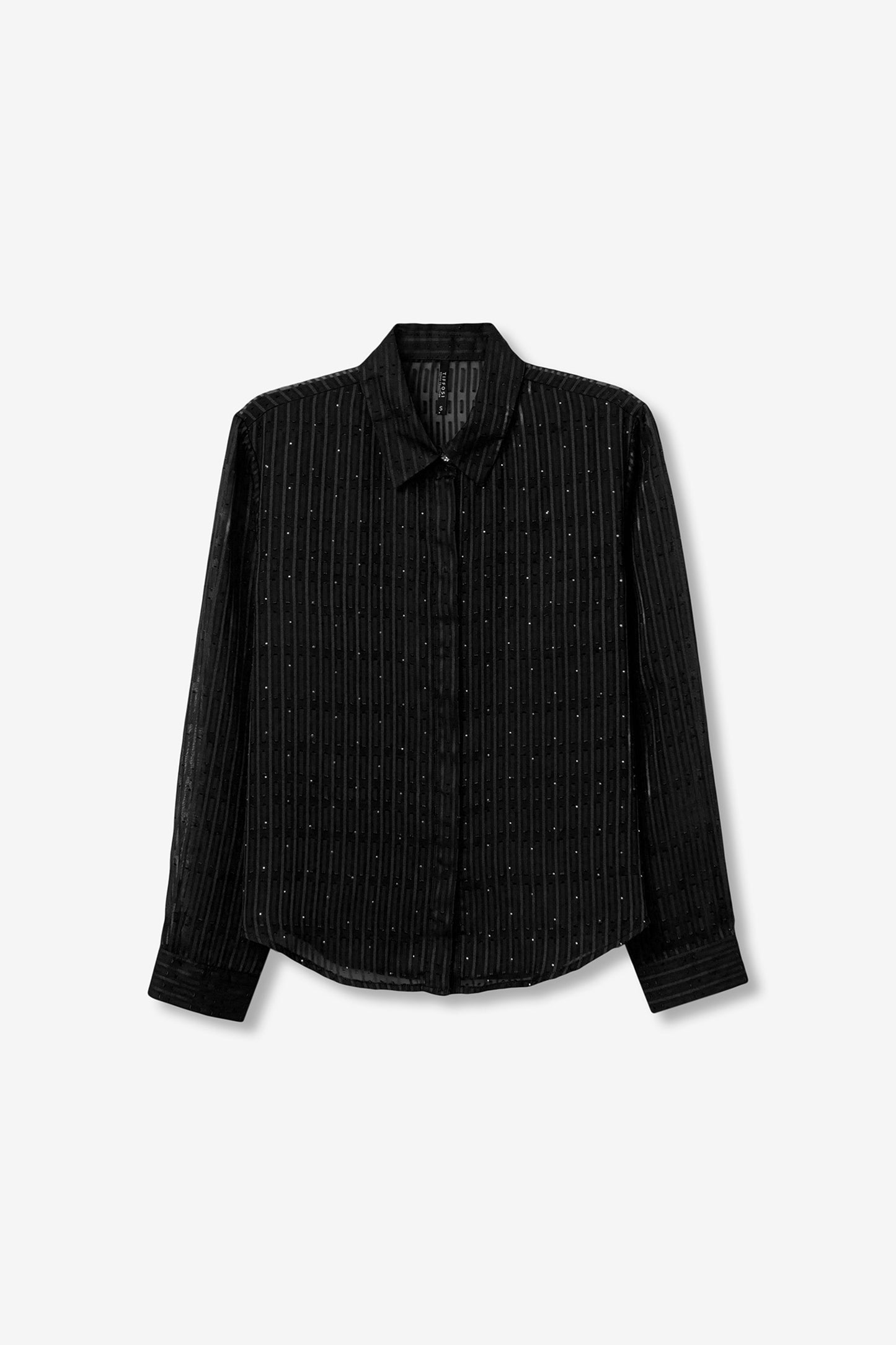 Tiffosi Πουκάμισο με Διαφάνεια και Στρας Μακρυμάνικο Μαύρο