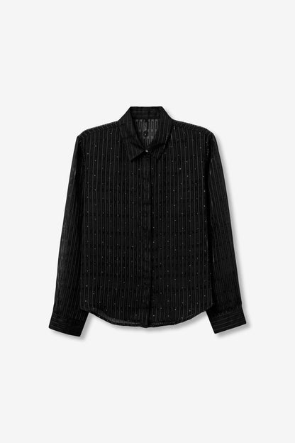 Tiffosi Πουκάμισο με Διαφάνεια και Στρας Μακρυμάνικο Μαύρο