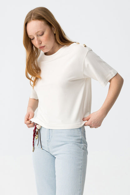 T-shirt με Κουμπιά στον Ώμο