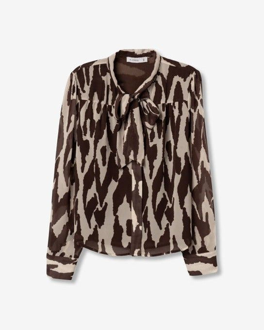 γυναικείο TIFFOSI πουκάμισο animal print σοκολά εκρού φιόγκος λαιμόκοψη flat όψη
