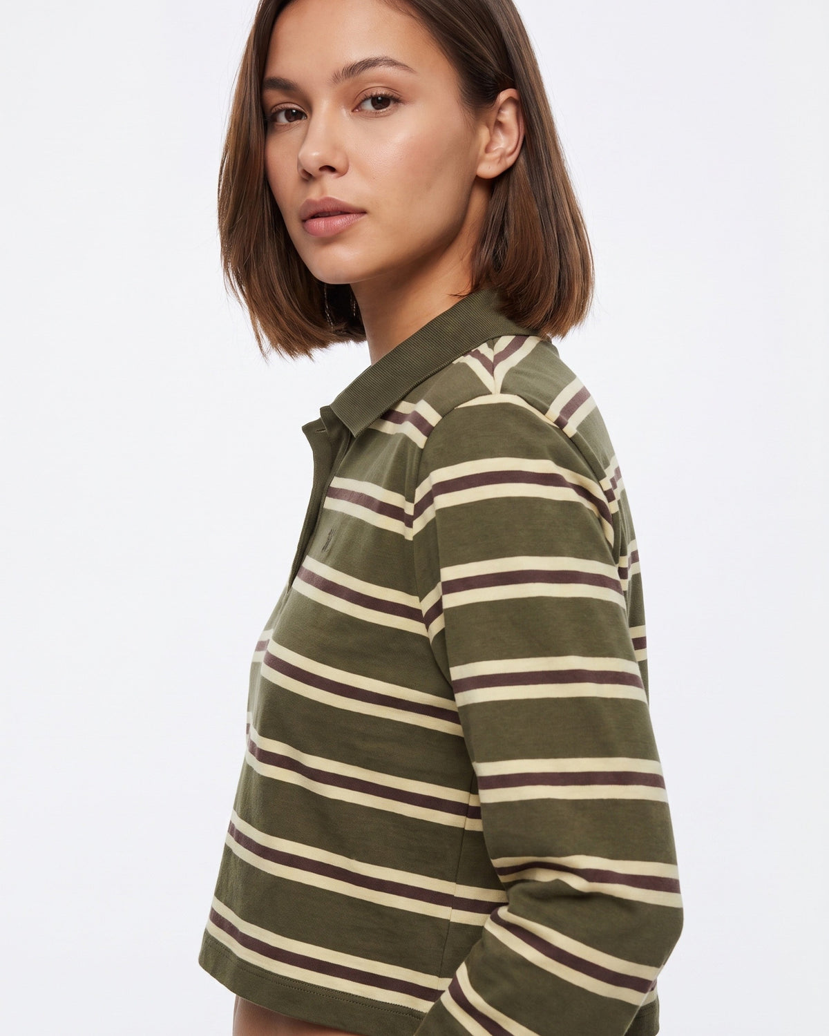 γυναικεία TIFFOSI χακί ριγέ μπλούζα polo cropped μπεζ ρίγες πλάγια όψη
