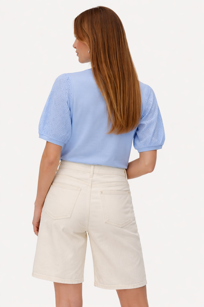T-shirt με Broderie Anglaise Μανίκια