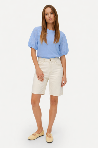 T-shirt με Broderie Anglaise Μανίκια