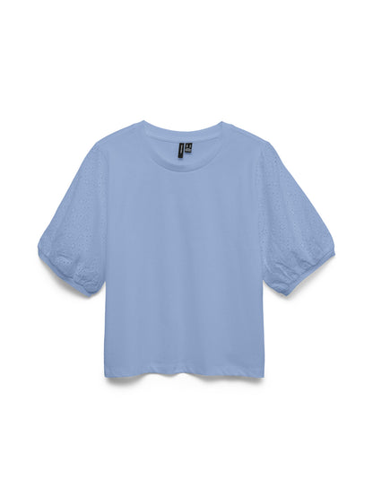 T-shirt με Broderie Anglaise Μανίκια