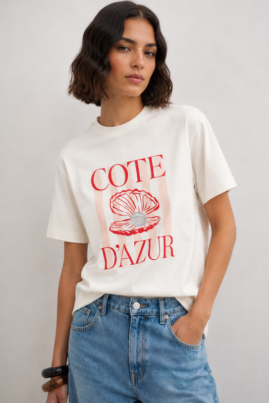 T-shirt από Οργανικό Βαμβάκι Print COTE D'AZUR