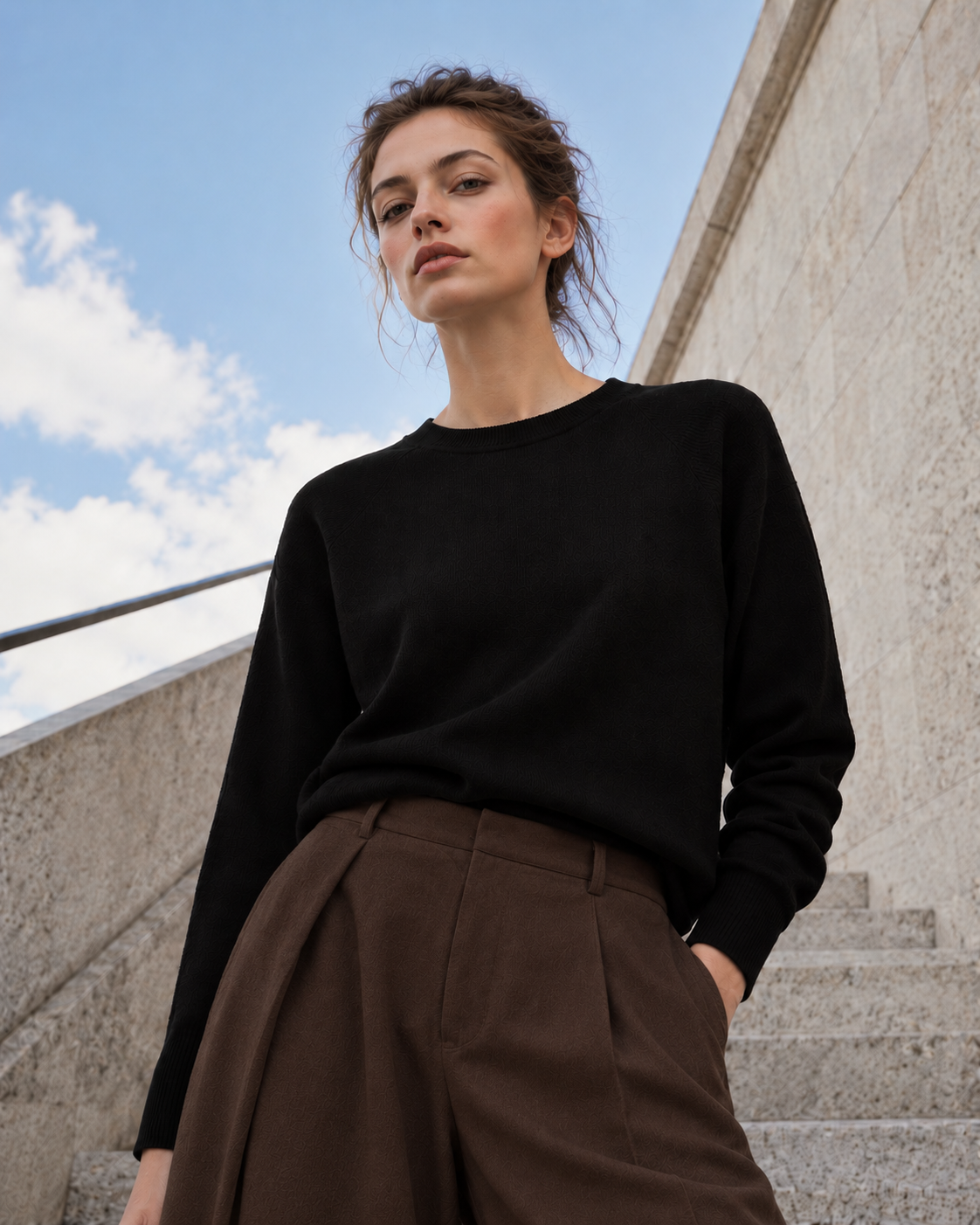 γυναικεία VERO MODA μαύρη πλεκτή μπλούζα αζούρ λαιμόκοψη relaxed εφαρμογή editorial
