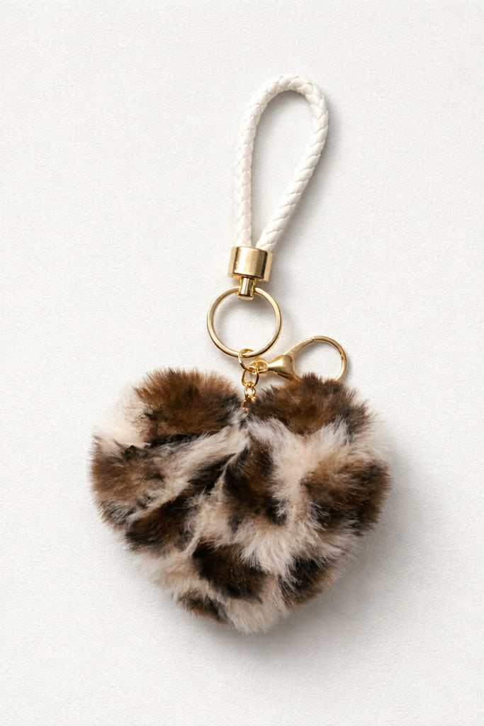 Bag Charm / Μπρελόκ Καρδιά Οικολογική Γούνα Λεοπάρ