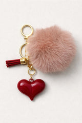 Bag Charm / Μπρελόκ Pompom Ροζ με Μπορντώ Καρδιά & Φουντάκι