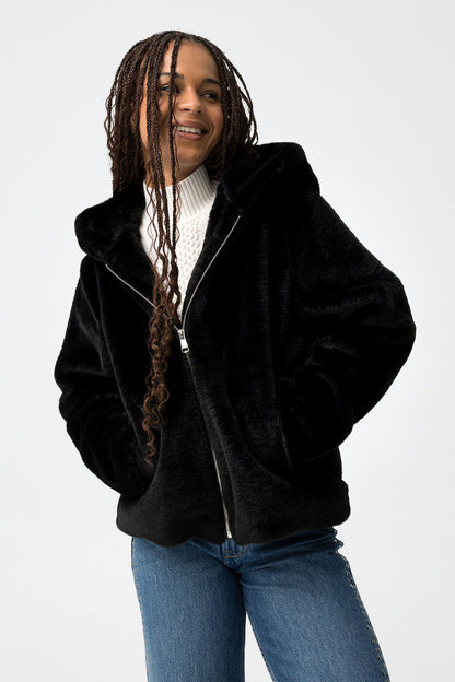 Μπουφάν Μαύρο από Συνθετική Γούνα