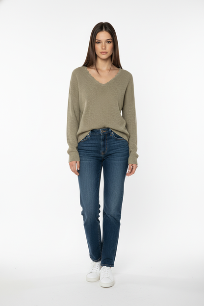 Πλεκτή Μπλούζα V-Neck με Μεταλλικές Λεπτομέρειες