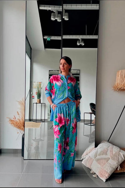 Σet  Floral Print Πουκάμισο & Παντελόνι