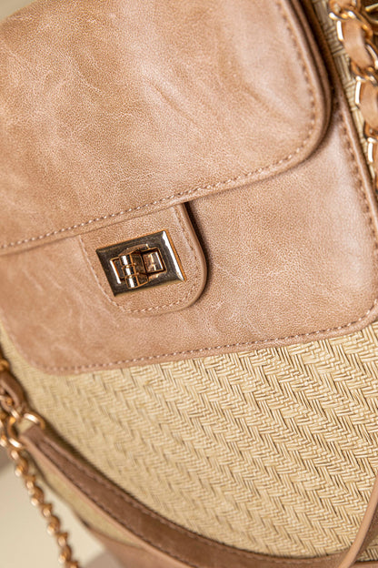 Shopper τσάντα ώμου με υφή ψάθας