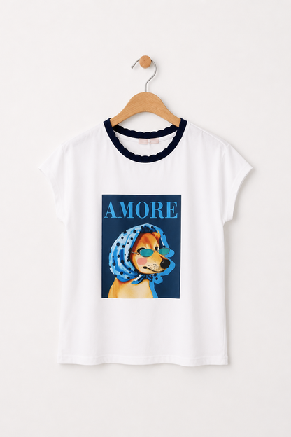 T-shirt με Print Σκυλάκι AMOR