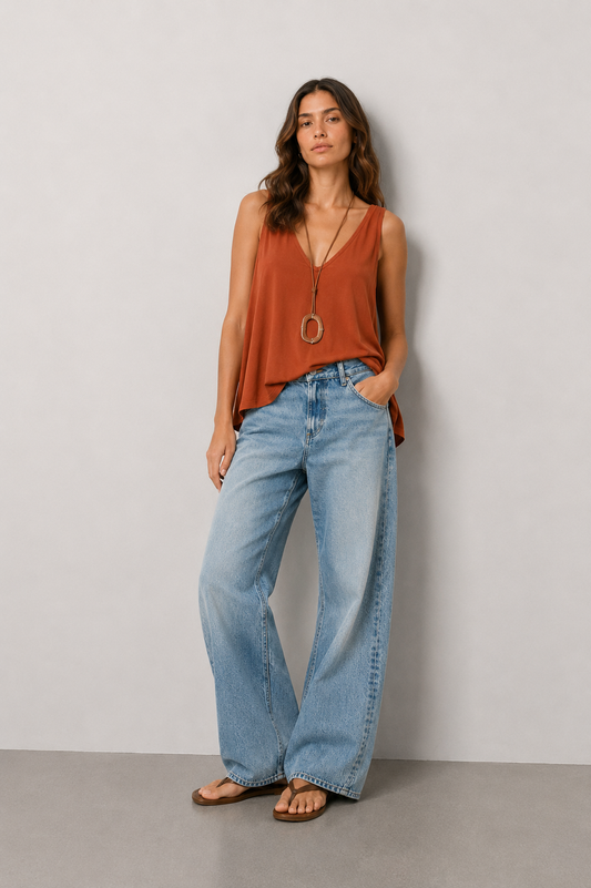 Αμάνικη Μπλούζα Oversized V-neck Tencel