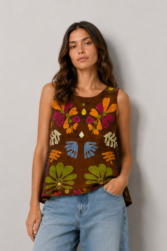 Αμάνικη Oversized Μπλούζα Ethnic Print