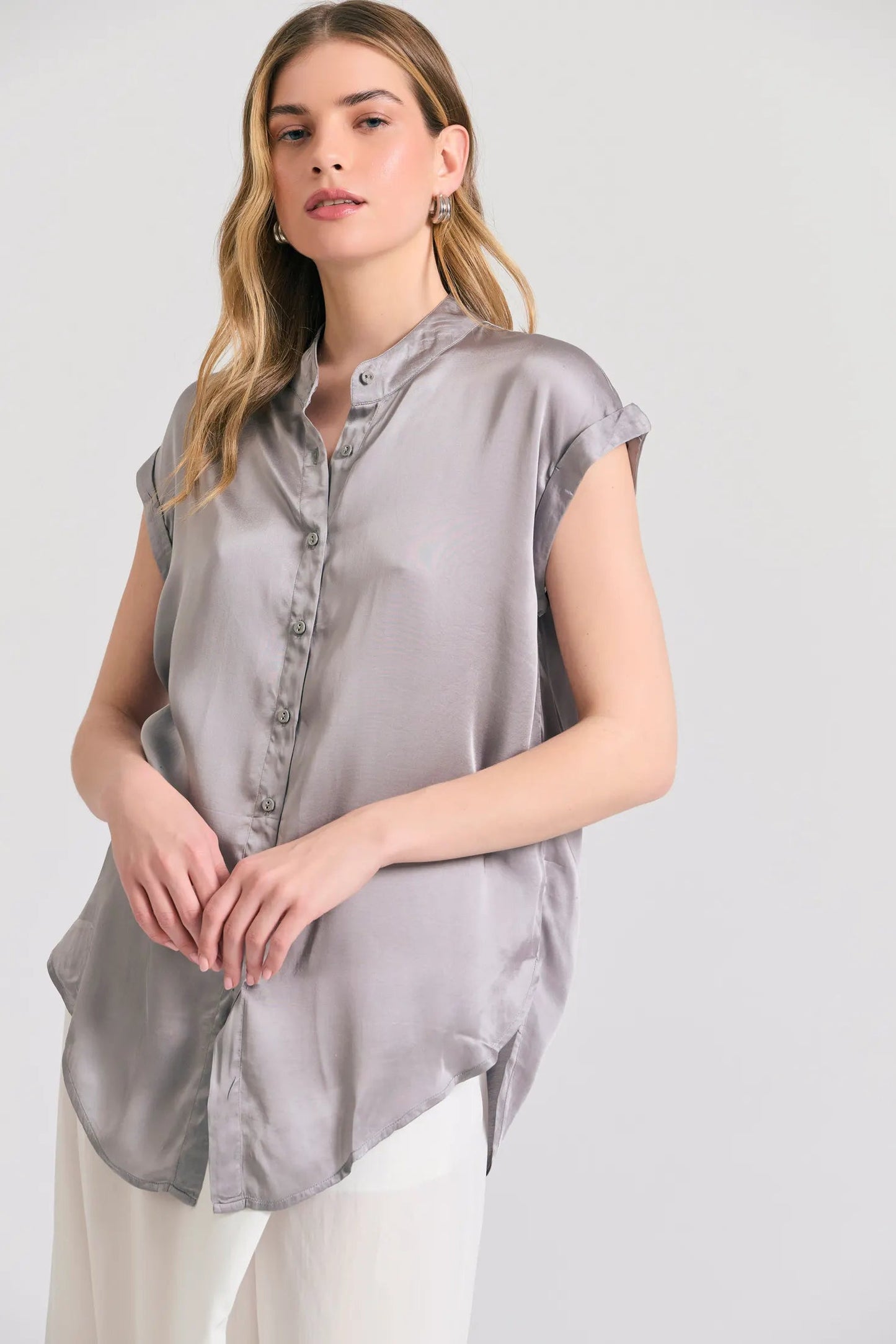 FUNKY BUDDHA γκρι αμάνικο πουκάμισο με mao γιακά - κομψό sleeveless shirt