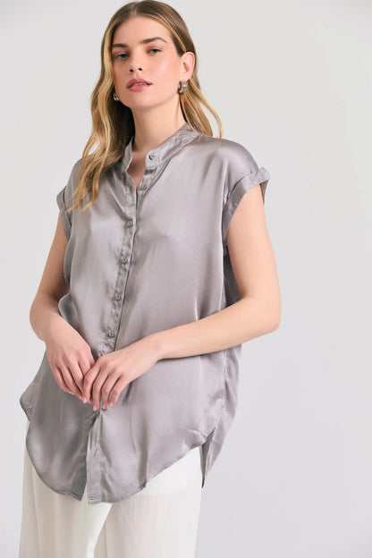 FUNKY BUDDHA γκρι αμάνικο πουκάμισο με mao γιακά - κομψό sleeveless shirt