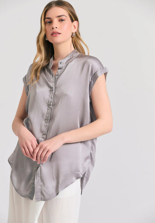 FUNKY BUDDHA γκρι αμάνικο πουκάμισο με mao γιακά - κομψό sleeveless shirt