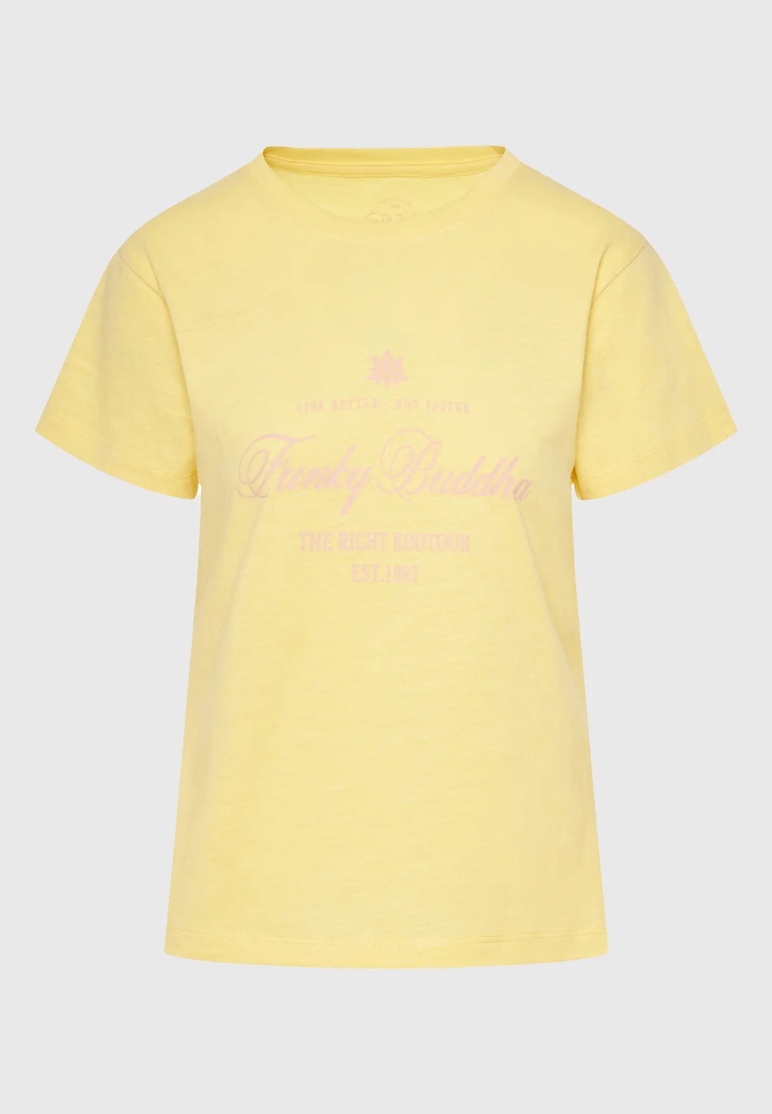 FUNKY BUDDHA κίτρινο basic t-shirt - vintage branded design σε φωτεινή απόχρωση