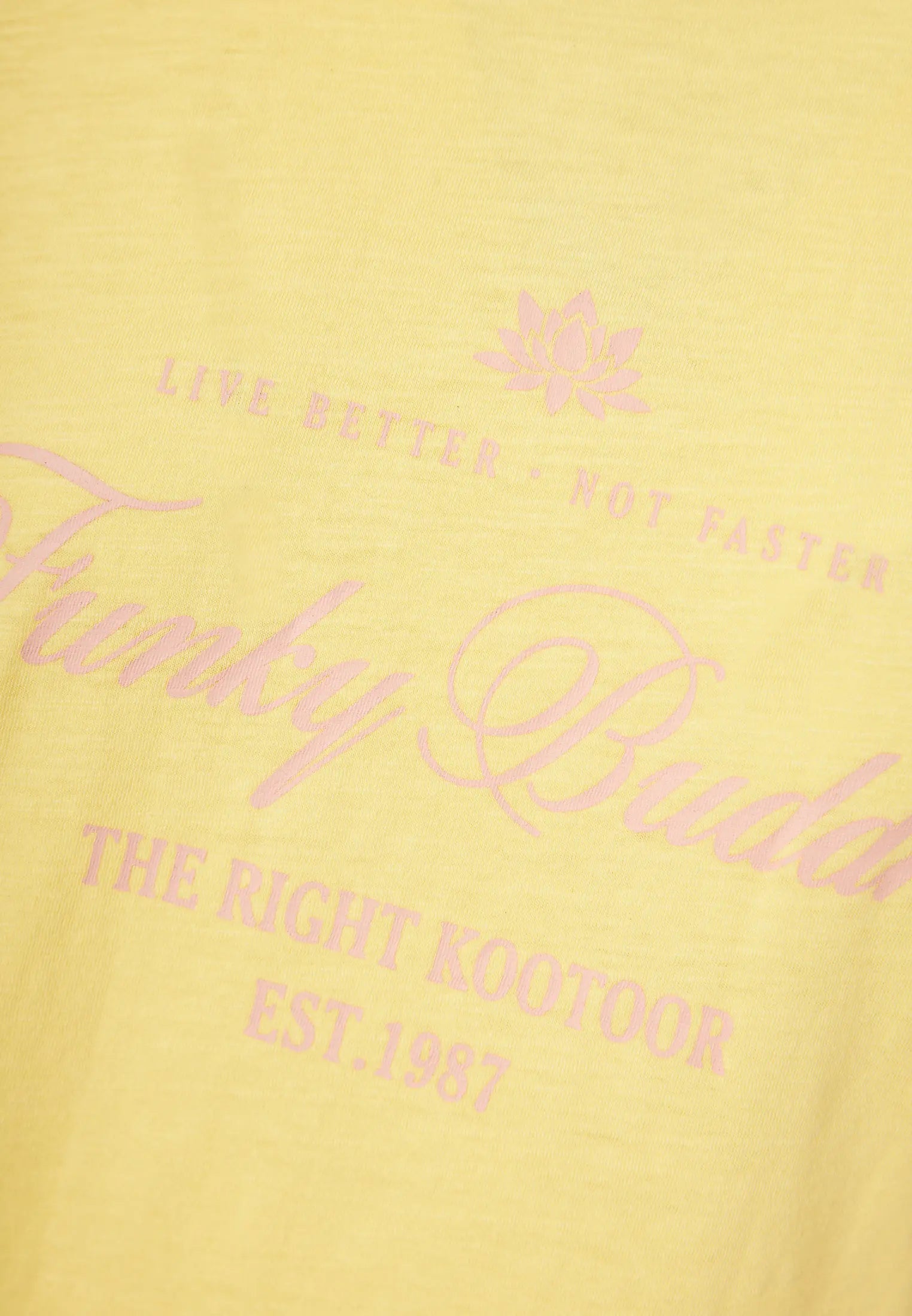 Vintage branded τύπωμα FUNKY BUDDHA - αυθεντική retro λεπτομέρεια σε κίτρινο μπροστινή όψη