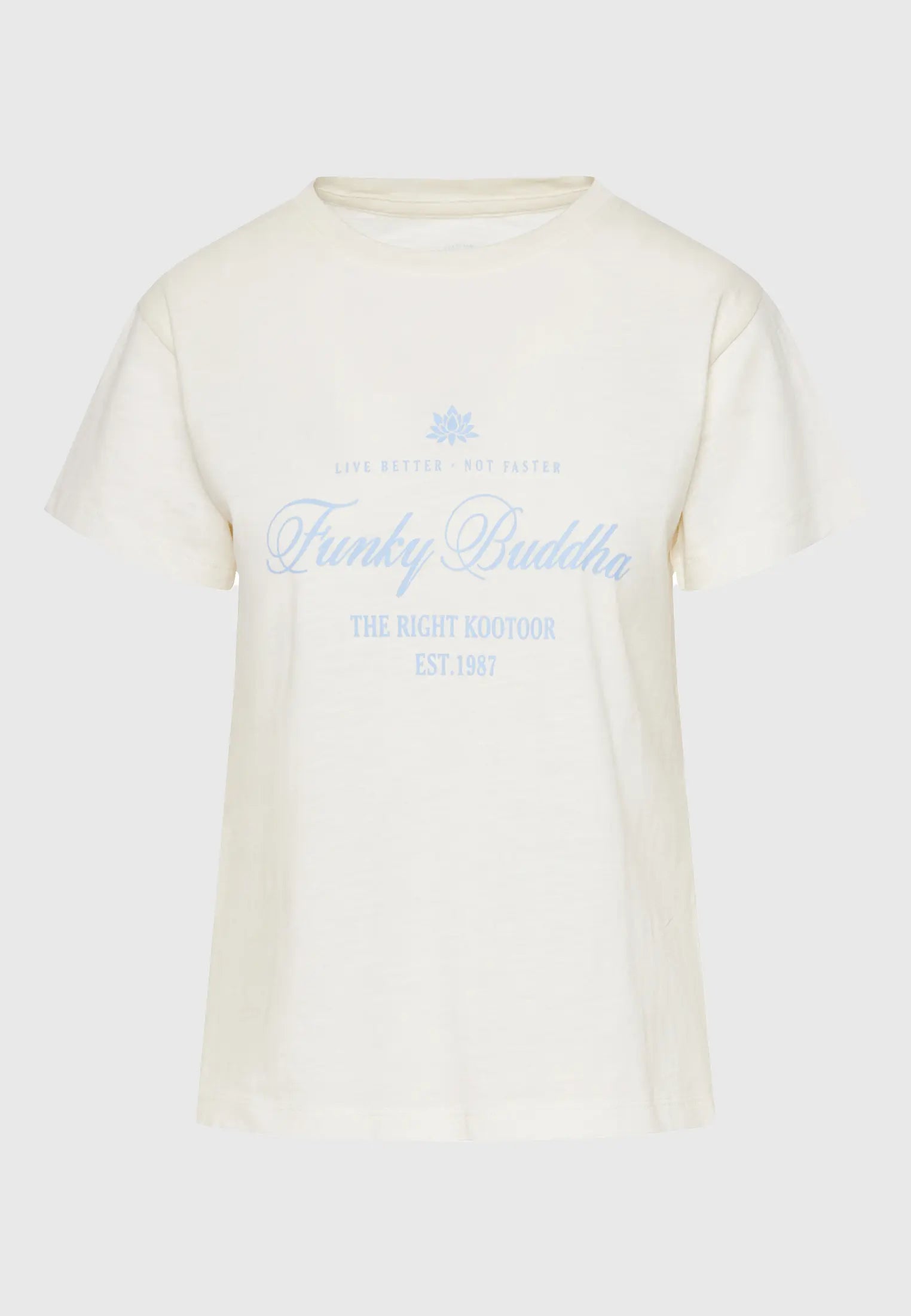 FUNKY BUDDHA off white basic t-shirt - vintage branded design σε κλασική απόχρωση

