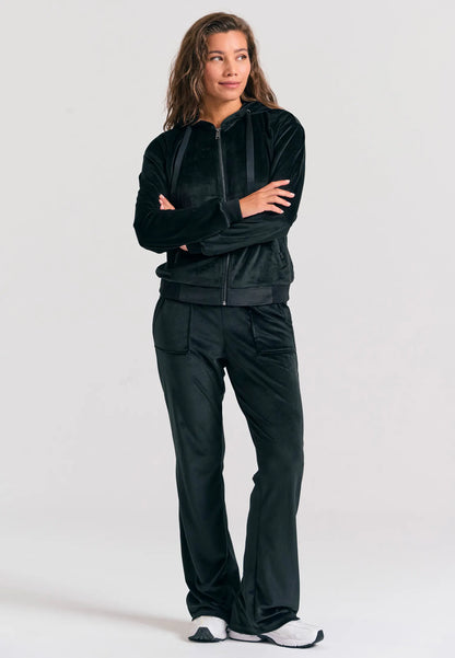 Funky Buddha Γυναικεία Μαύρη Βελουτέ Ζακέτα με Κουκούλα ολόσωμη λήψη μπροστινή όψη