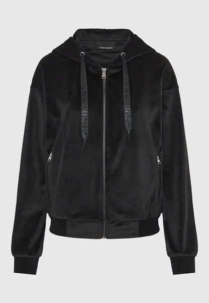 Funky Buddha Γυναικεία Μαύρη Βελουτέ Ζακέτα με Κουκούλα