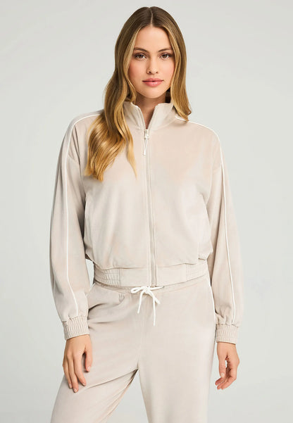 FUNKY BUDDHA Βελουτέ Ζακέτα Bomber με Ρίγα μπροστινή όψη