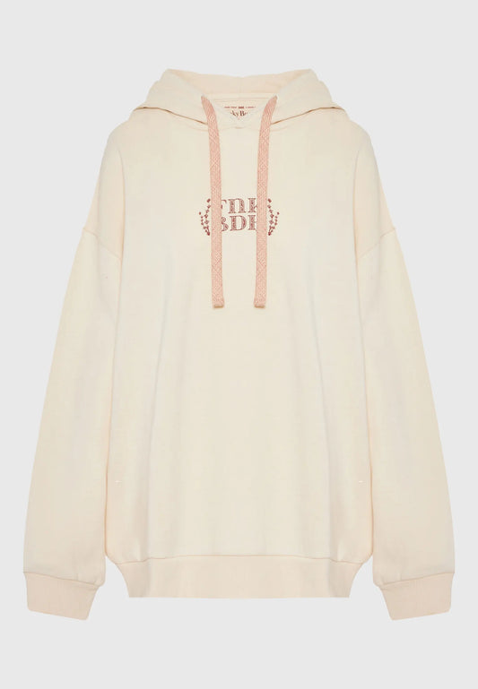 FUNKY BUDDHA Oversized Φούτερ Κουκούλα Βοτανικό Τύπωμα Εκρού