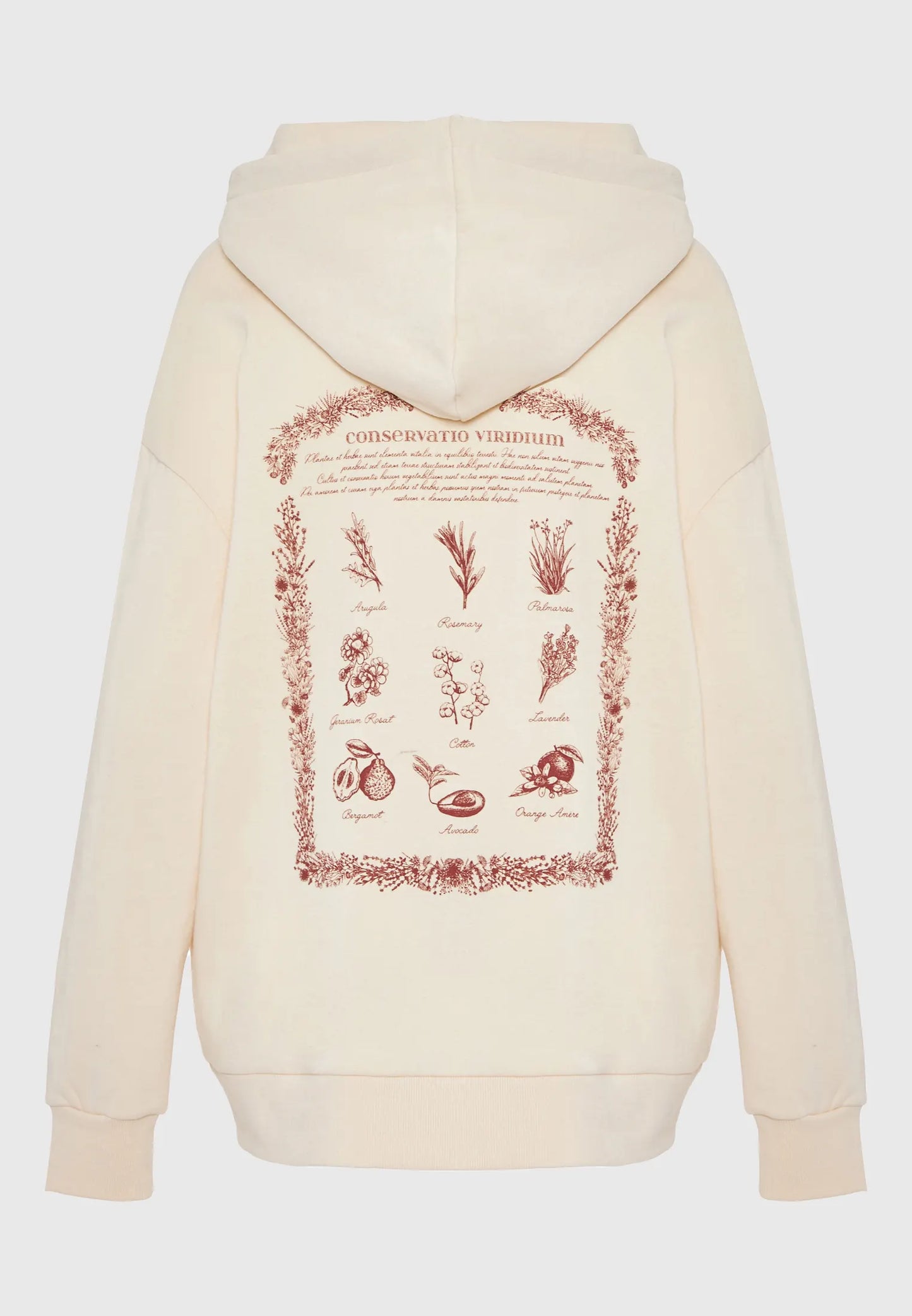 FUNKY BUDDHA Oversized Φούτερ Κουκούλα Βοτανικό Τύπωμα Εκρού λεπτομέρεια τυπώματος πλάτης