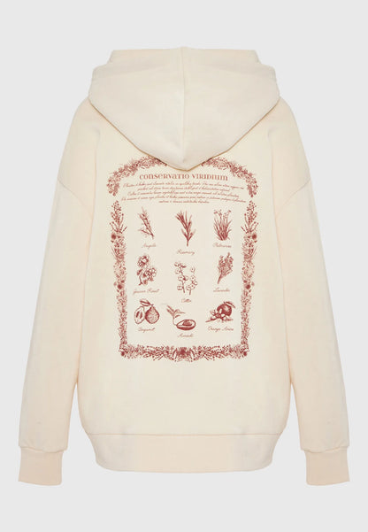 FUNKY BUDDHA Oversized Φούτερ Κουκούλα Τύπωμα με Βότανα στην Πλάτη Εκρούλεπτομέρεια τυπώματος πλάτης