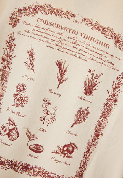 FUNKY BUDDHA Oversized Φούτερ Κουκούλα Τύπωμα με Βότανα στην Πλάτη Εκρού κοντινή λήψη τύπωμα πλάτης