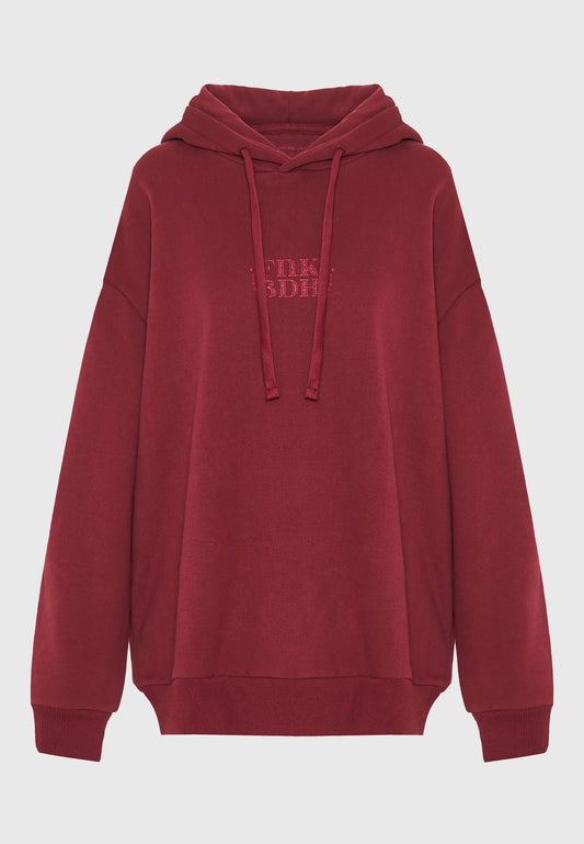 FUNKY BUDDHA Oversized Φούτερ Κουκούλα Βοτανικό Τύπωμα Μπορντώ