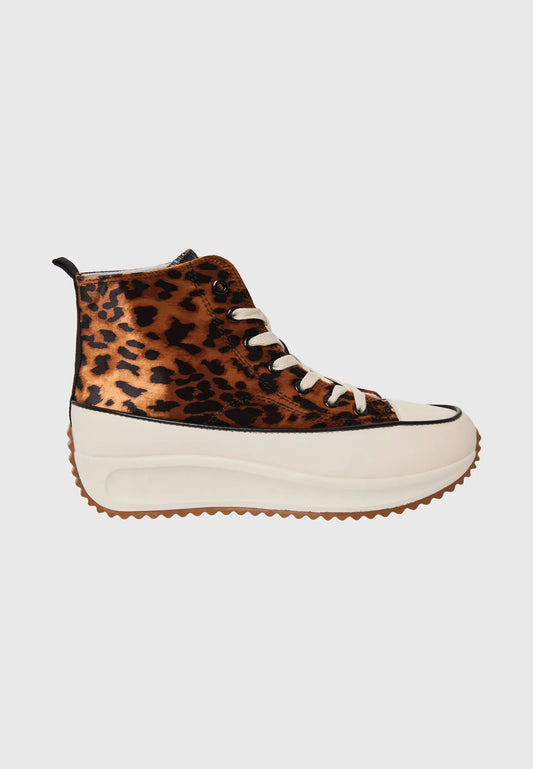 FUNKY BUDDHA Γυναικείο Sneaker Ψηλό με Διπλή Σόλα Animal Print Καφέ