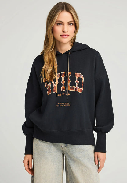 FUNKY BUDDHA Φούτερ Κουκούλα Oversized "Wild" Λεοπάρ μπροστινή όψη