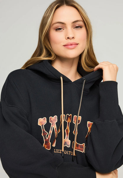 FUNKY BUDDHA Φούτερ Κουκούλα Oversized "Wild" Λεοπάρ λεπτομέρεια τύπωμα