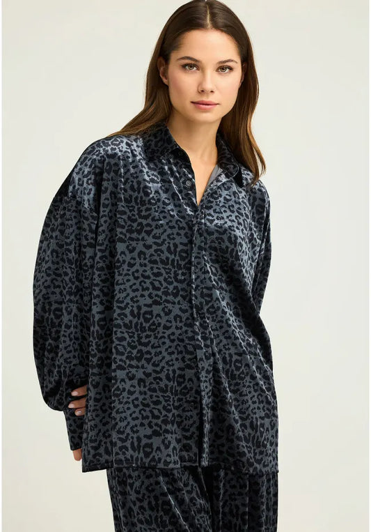 FUNKY BUDDHA Λεοπάρ Βελουτέ Πουκάμισο μπροστινή λήψη